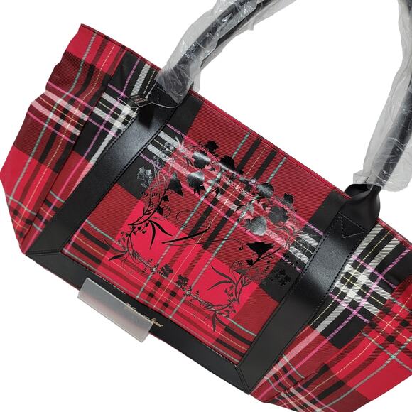 Victoria Secret Tote Bag Plaid Red Black New Old Stock NOS Tartan Ltd Edition - Picture 1 of 7